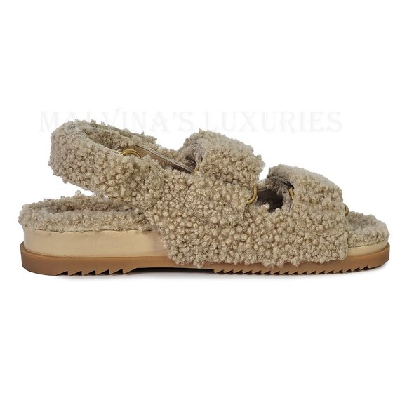 GUCCI SHOES DOUBLE G LOGO BEIGE MERINO WOOL SANDALS w STRAPS sz 38 8 US - Picture 7 of 15